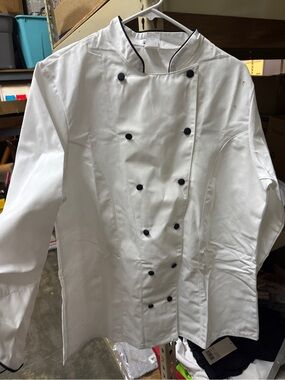 Classic Double-Breasted Chef Jacket - White with Black Trim. New! Size XXL